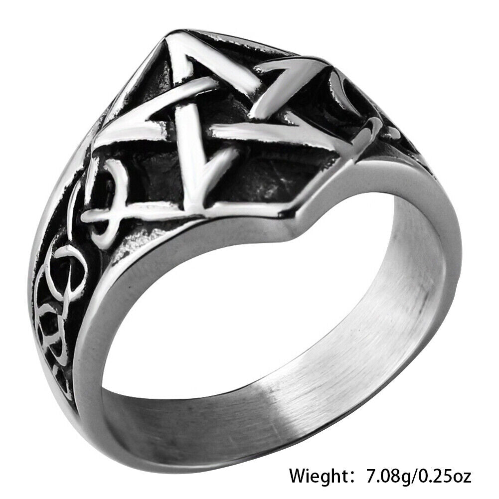 US 2-4 Pcs Mens Celtic Wiccan Pagan Pentagram Star Ring Stainless Steel Size