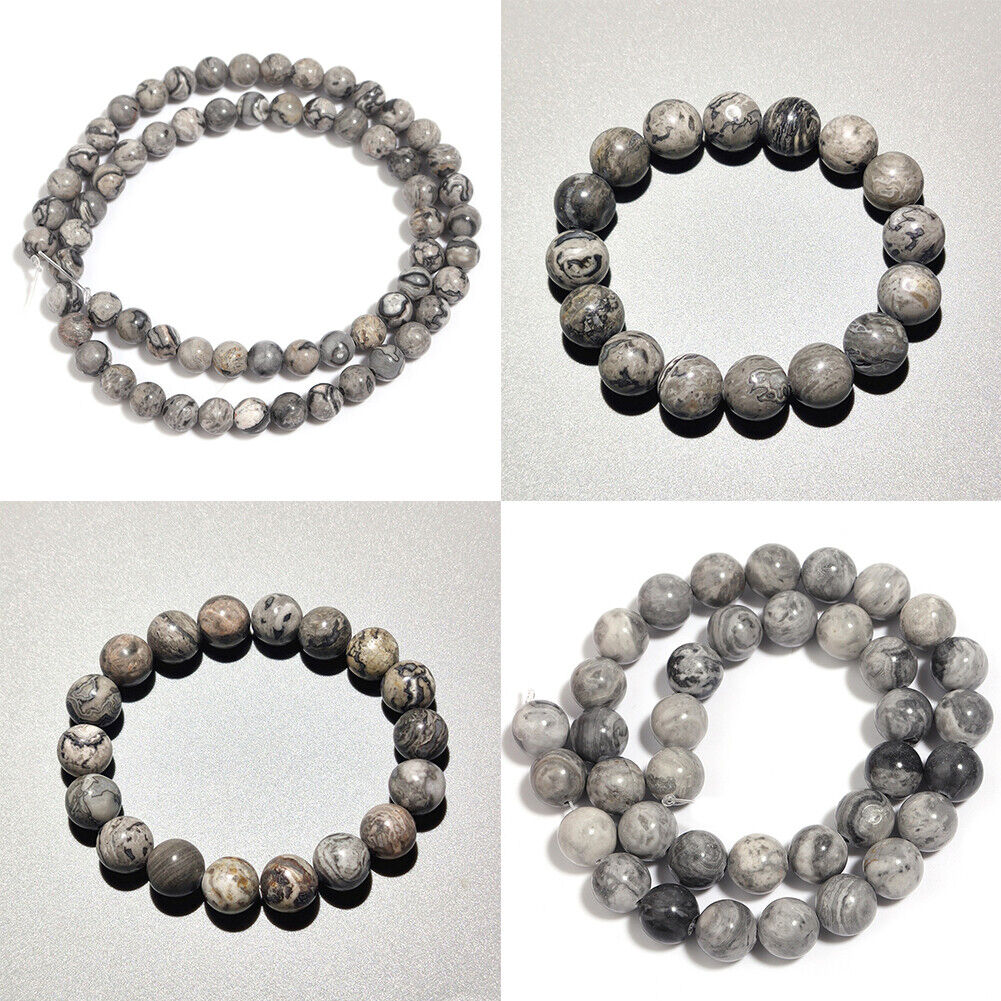 US 6/8/10mm Natural Stone Map Jasper Beads Round Spacer For Jewelry Making DIY