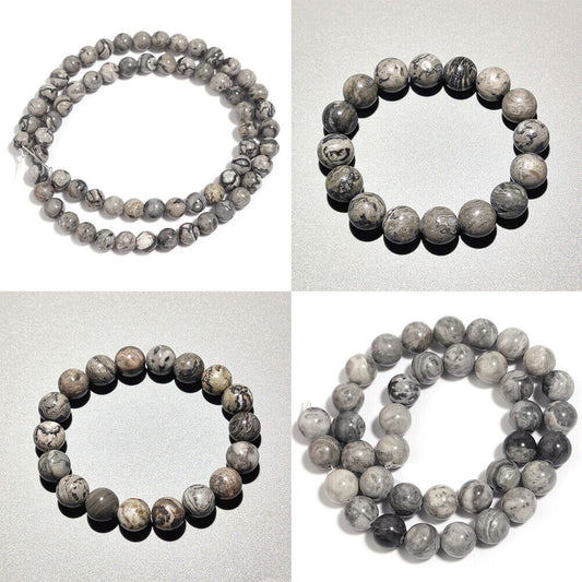 US 6/8/10mm Natural Stone Map Jasper Beads Round Spacer For Jewelry Making DIY