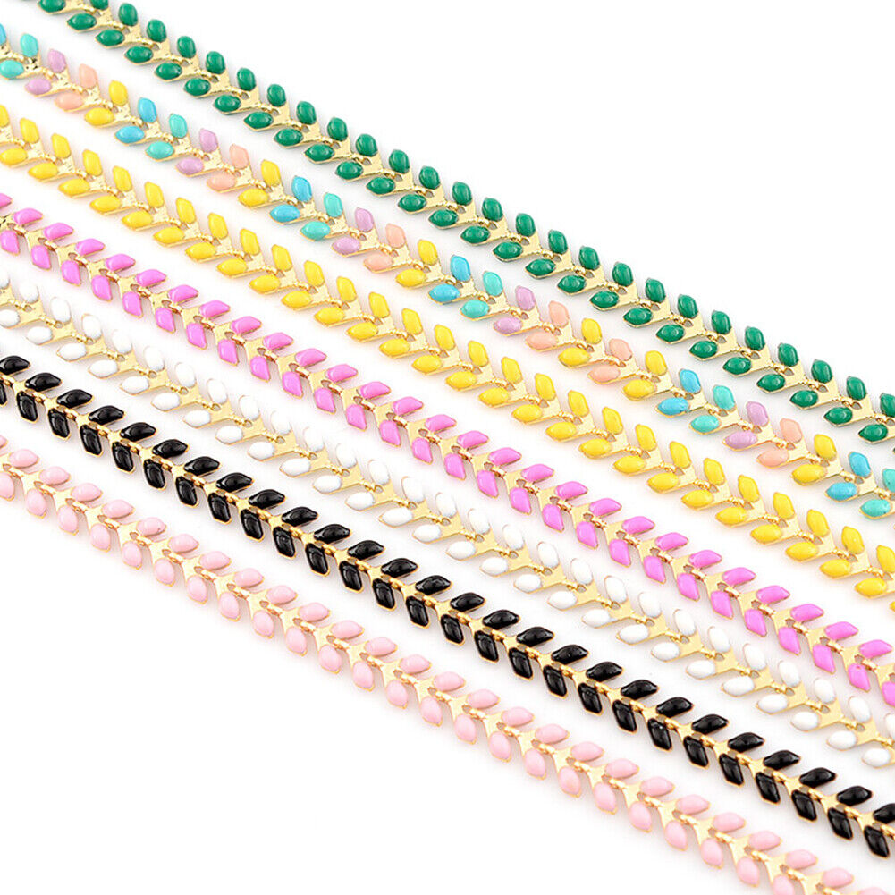 US 3Ft Enameled Chevron Chain Fishbone Feather Link Colored Gold Silver Gunmetal