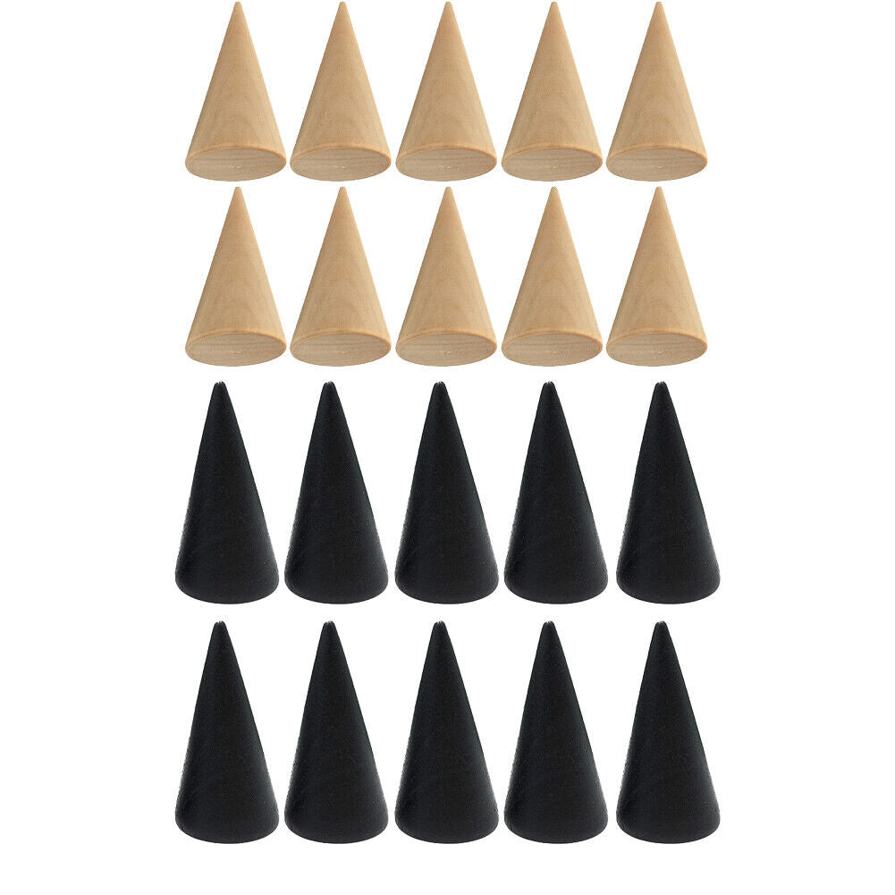 US 10-20 Pc Wood Cone Ring Holder Durable Finger Jewelry Display Stand DIY Craft
