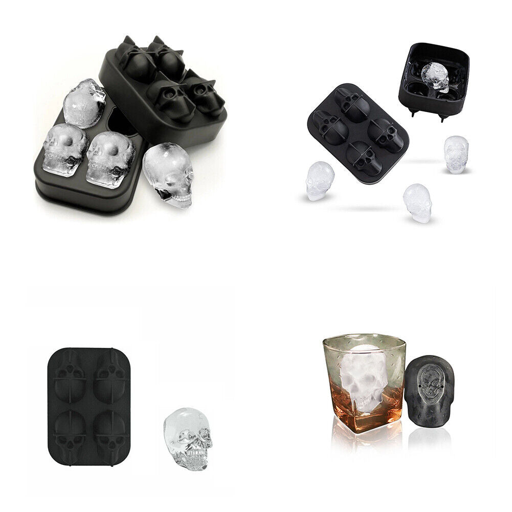 US 2-4 Pcs Shaped 3D Skull Ice Cube Mold Tray Stackable Silicone Ball Mold Party