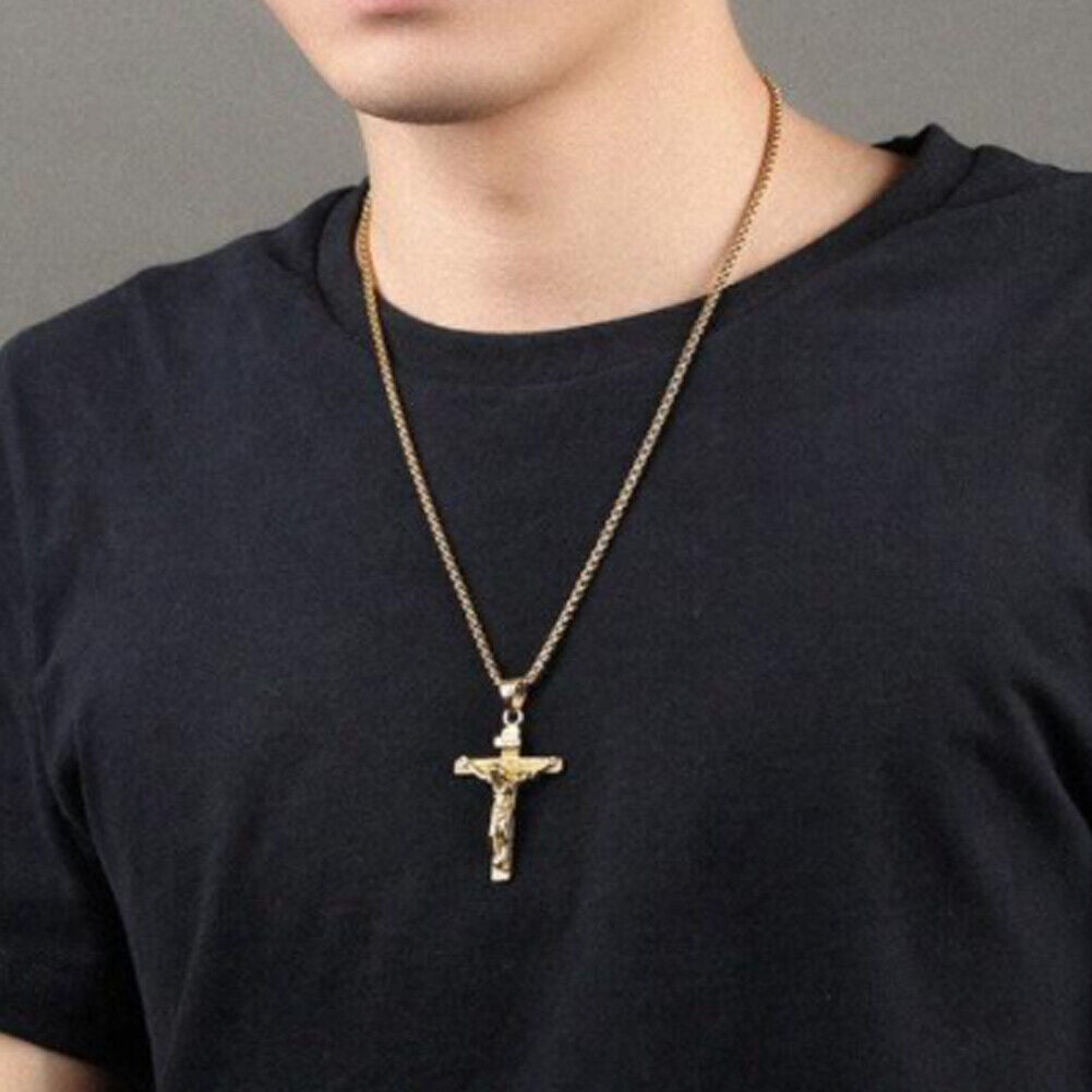 US 1-2 Pack Stainless Steel Jesus Christ Crucifix Cross Pendant Necklace For Men