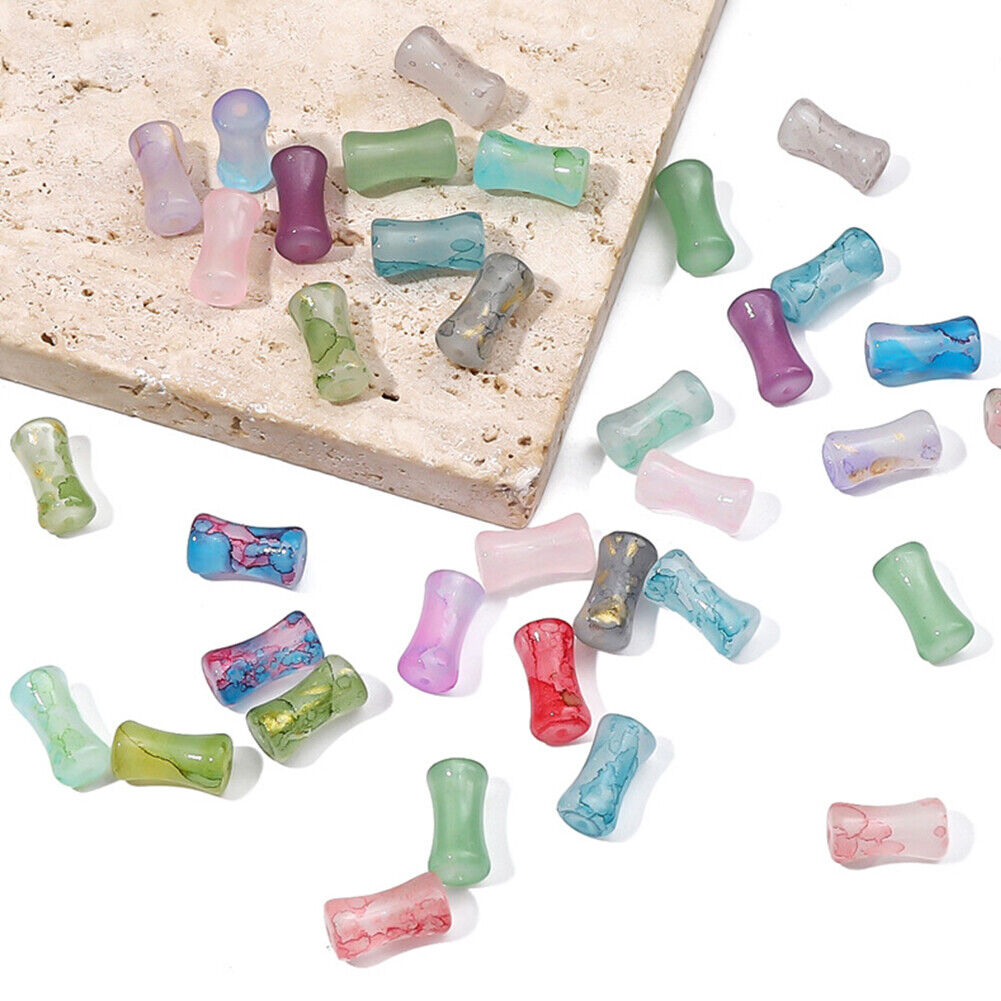 US 100-200 Pack Natural Jadeite Column Stone Beads Tube Bamboo Shape Jade Stone