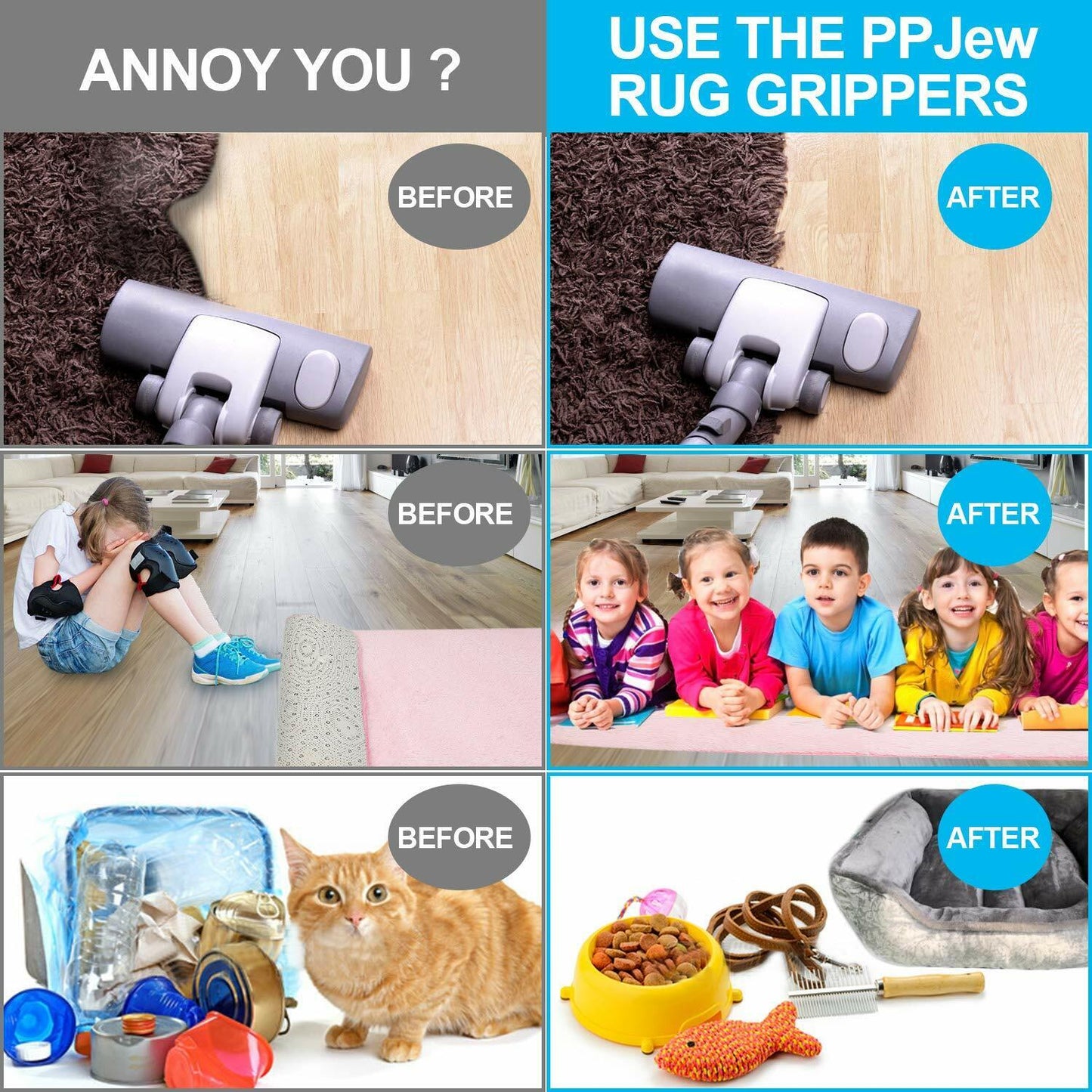 Rug Gripper Anti Slip Carpet Gripper Pads to Keep Rugs in Place Flat Renewable