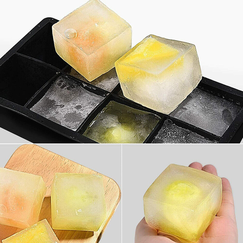 US 4-8 Pack  Ice Cube Trays with Lids Large Size Silicone Square Ice Cube Molds