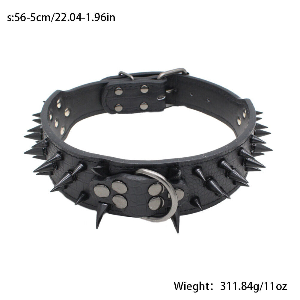 US Dog Collar Sharp Gold Spikes Spike Rivet Adjustable PU Leather 2" wide S M L