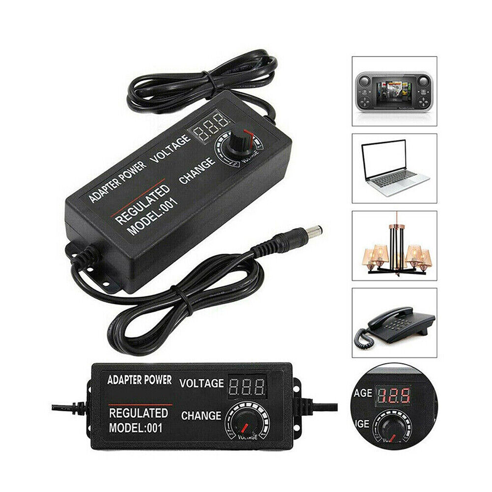 US 1-2 Pcs Universal Adjustable AC DC Supply Adapter Charger LED 3V-24V Display