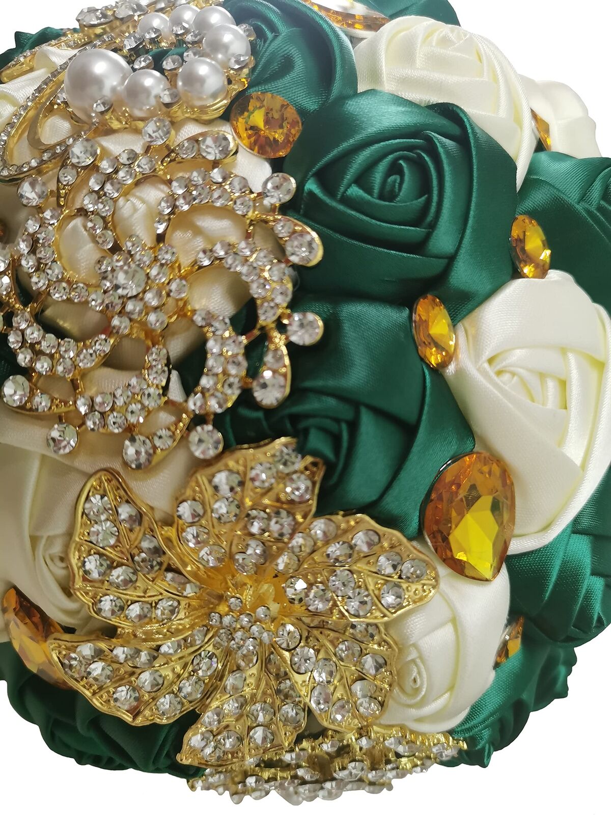 Luxury Gold Rhinestone Bridal Wedding Bouquet Bride Bridesmaid Satin Rose Flower