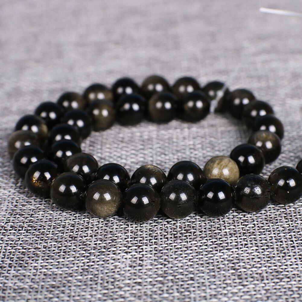 US 6/8/10 MM Natural Stone Golden Obsidian Loose Spacer Beads For Jewelry Making