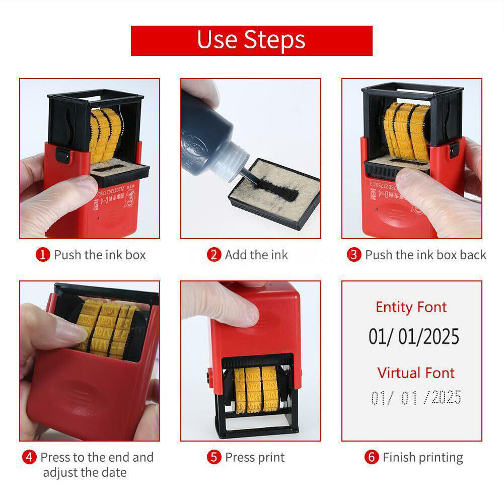 US 1-2 Pack Self Inking Rubber Date Office Stamp Handheld Date Stamp Plastic Bag