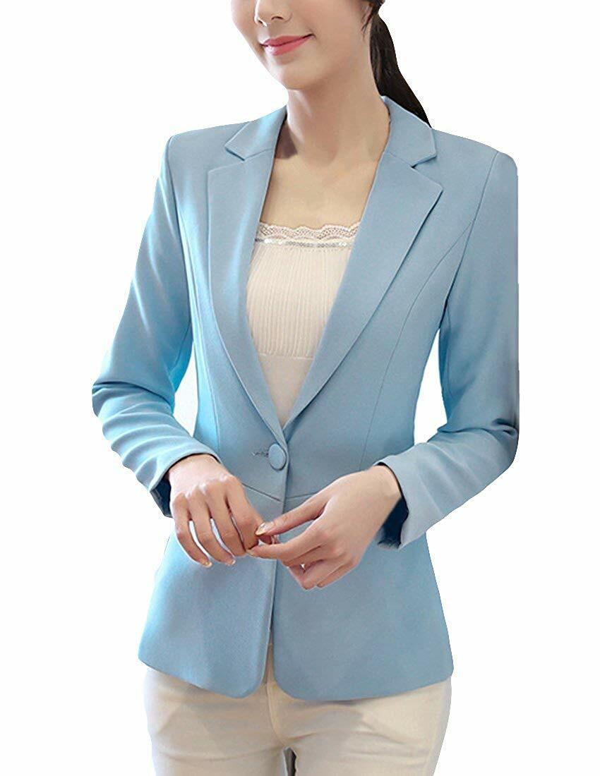 MFrannie Women Notch Lapel One Button Lined Slim Fit Blazer Jacket