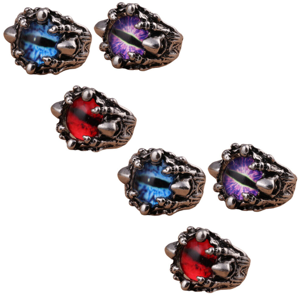 US 3-6 Pack Cool Mens Stainless Steel Dragon Claw Blue Evil Eye Eyeball Ring