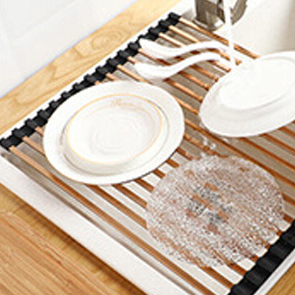 US 1-2 Pc Dish Drying Rack Large Drainers Multipurpose Foldable Kitchen Sink Mat