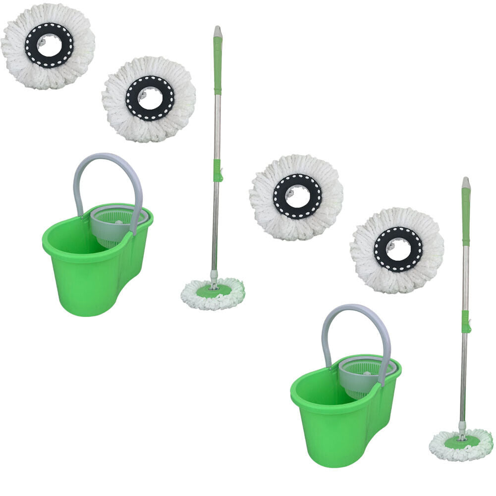 US 1-2 Pcs 360° Rotating Head Easy Spin Dry Floor Microfiber Spinning Mop Bucket