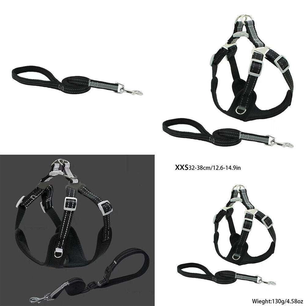 US Reflective Dog Vest Harness Leash Collar Set No Pull Adjustable for XXS-L