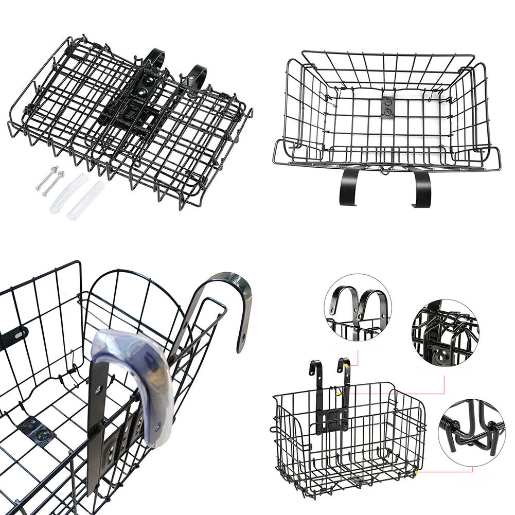 US 1-2 Pack Folding Rear Bike Basket Wire Mesh Fold-Up Detchable Front Rear Bag