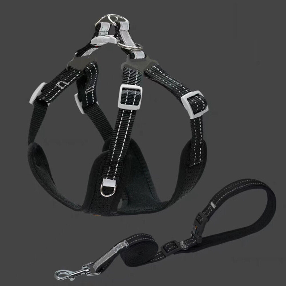 US Reflective Dog Vest Harness Leash Collar Set No Pull Adjustable for XXS-L