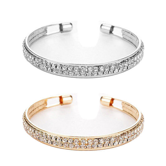 US 2-4 Pc Bangle Cuff Women Cubic Zirconia Wedding Gift 925 Silver Gold Bracelet