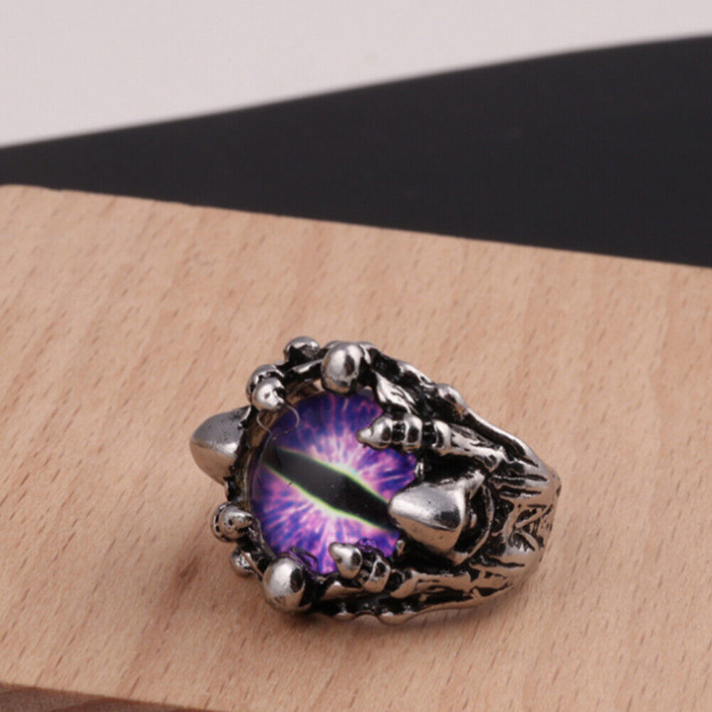 US 3-6 Pack Cool Mens Stainless Steel Dragon Claw Blue Evil Eye Eyeball Ring