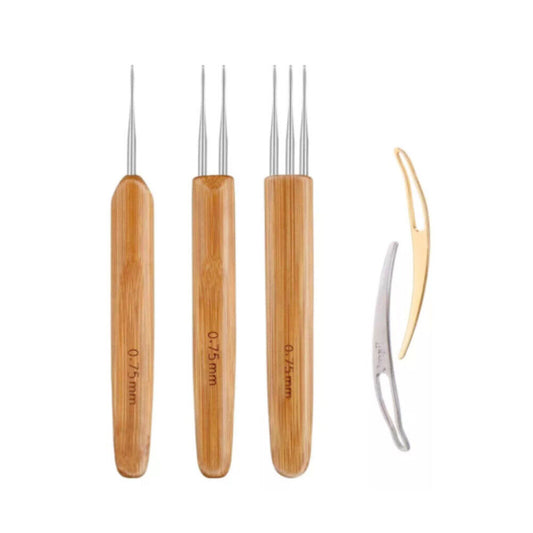 US 5-10Pcs Set Dreadlock Crochet Hook Bamboo Handle Tool Braid Hair Needle Weave