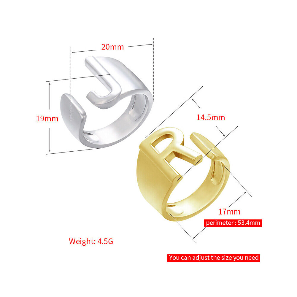 US Alphabet Letter A to Z Resizable Knuckle Ring Initial Gold Silver Letter Ring