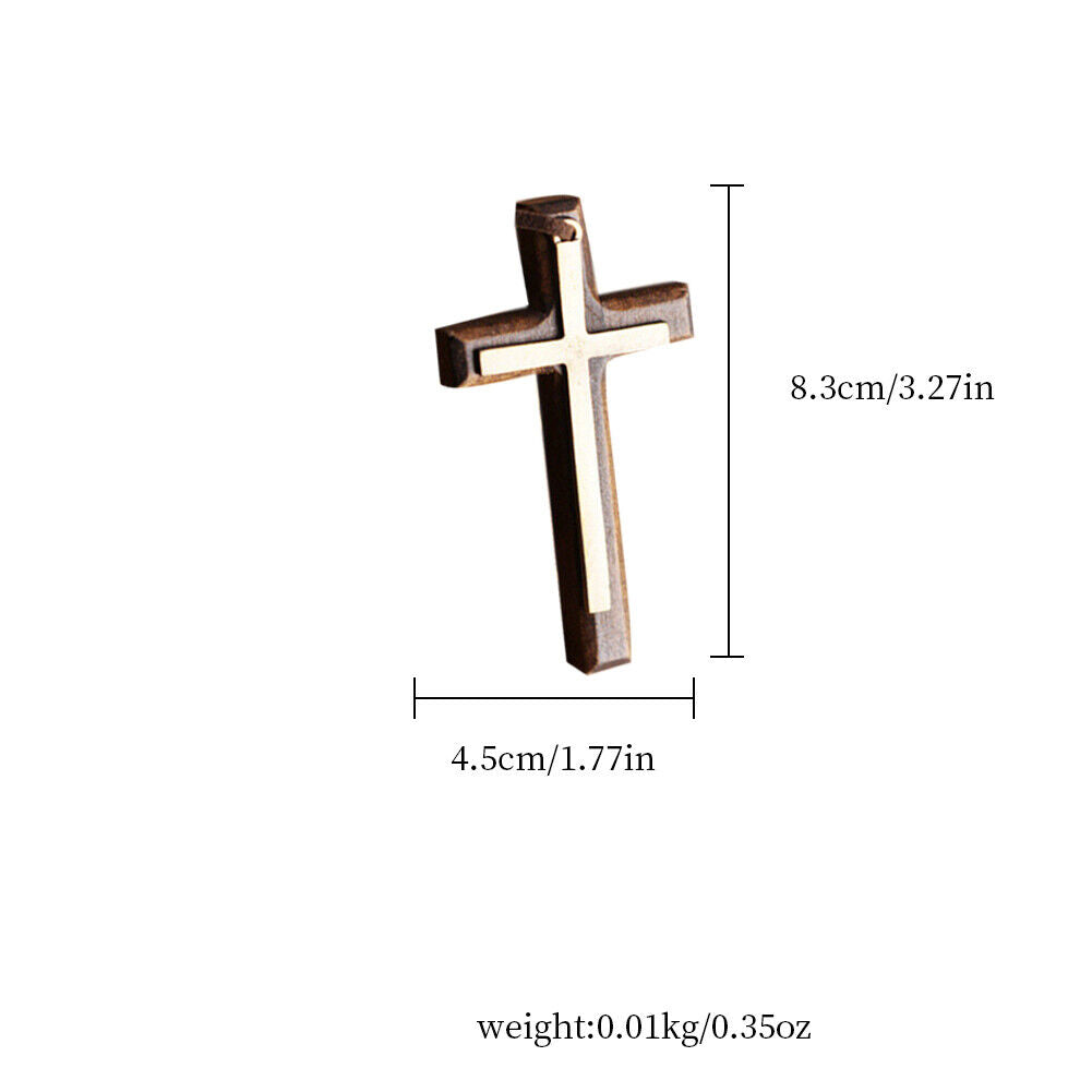 US 1-2 Pack Wood Wooden Cross Long Pendant Adjustable Christian Necklace Unisex