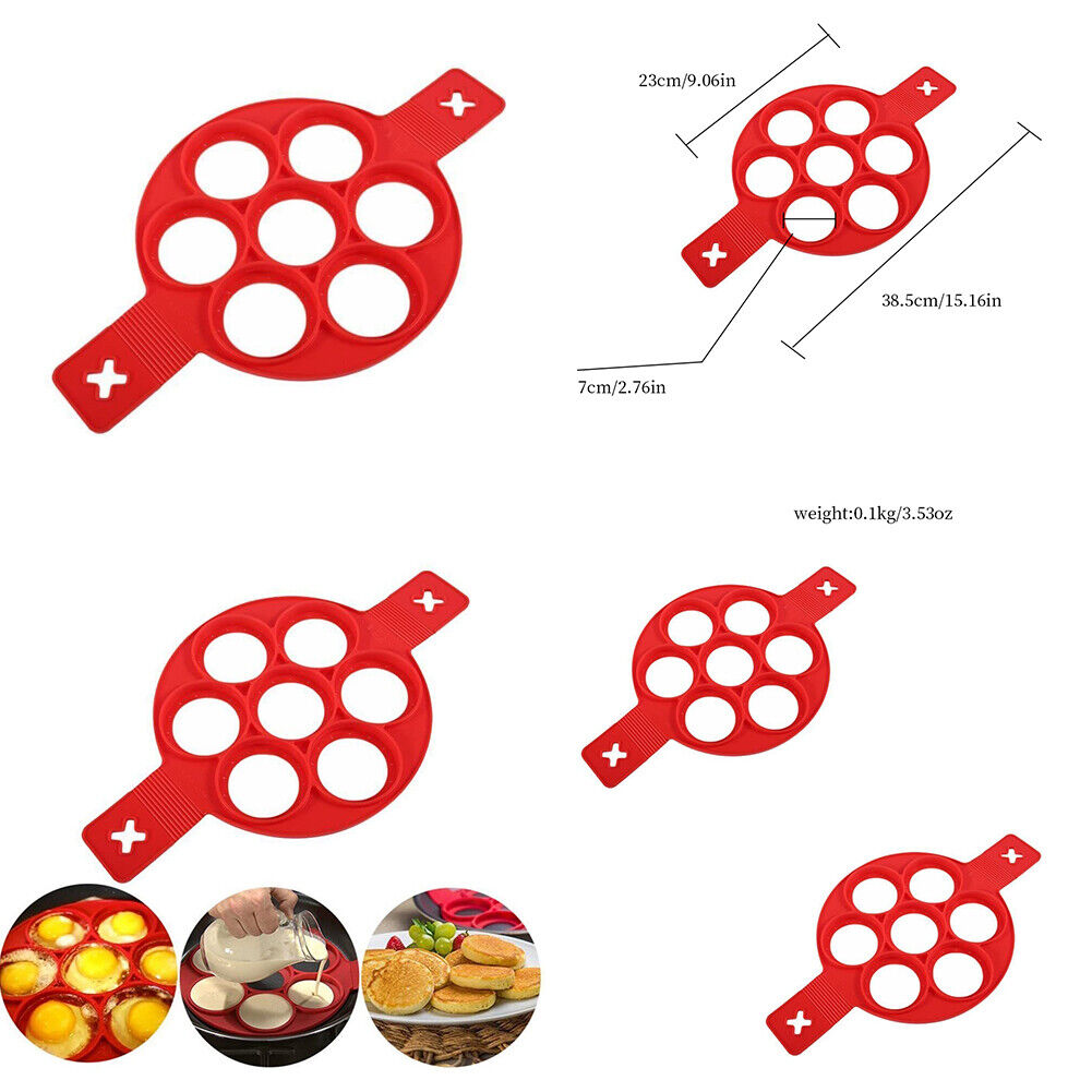US 1-2 Pack 7-Holes Silicone Mold Pancake Egg Maker Nonstick Ring Kitchen Tool