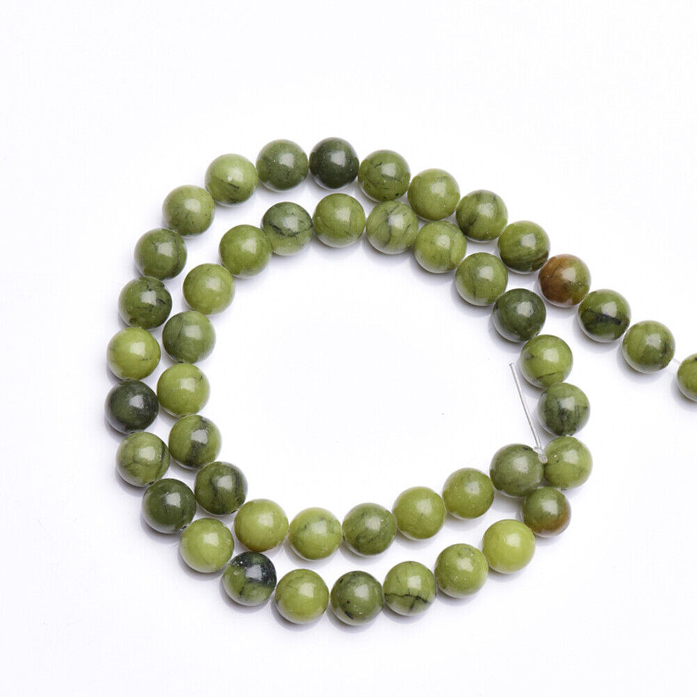 US 6/8/10MM Natural Stone Green Jade Peridot Round Loose Beads For DIY Jewelry