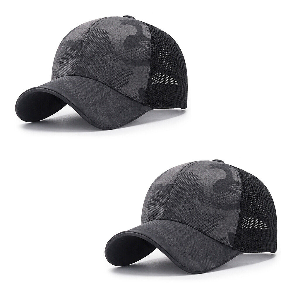 US 1~2Pcs Baseball Cap Mesh Snap Back Classic Trucker Camouflage Hat All Seasons