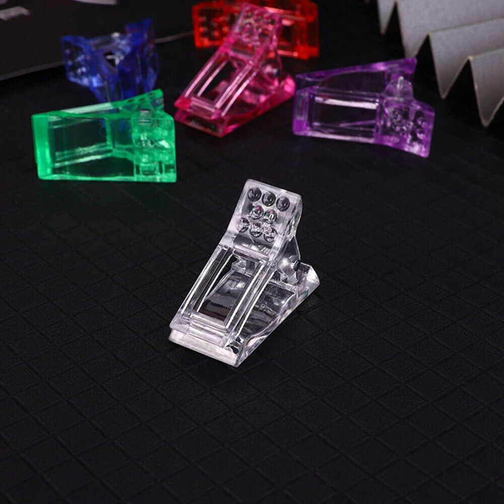 US 20-40 Pc Clear Poly Nail Gel Tips Clip for Quick Building Extension DIY Clamp