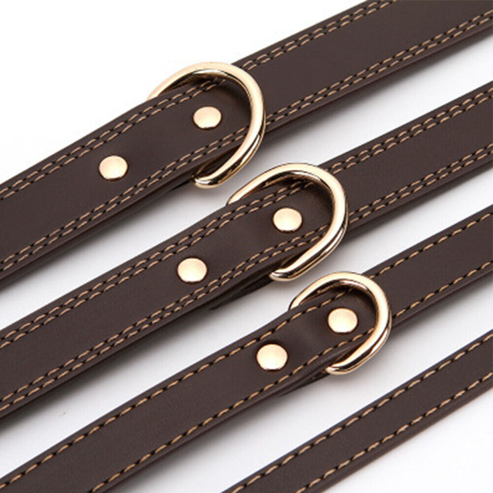 US 1-2 Pack Heavy Duty Full Grain Genuine Leather Dog Collar Strong Hardware Pet