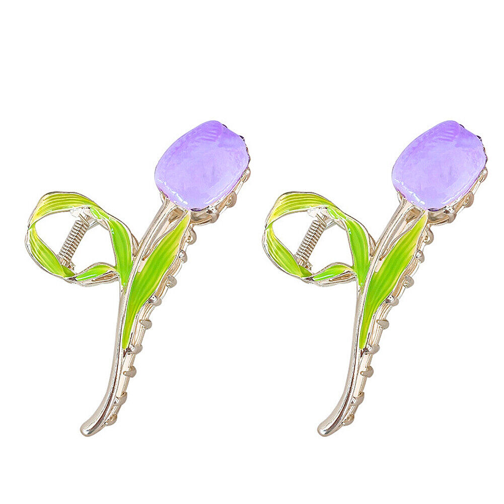 US 1~2 Pack Tulip Floral Enamel Large Metal Hair Claw Flower Blossom Hair Clips