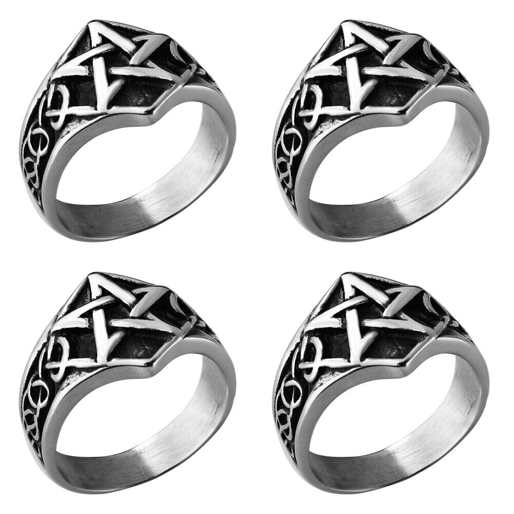 US 2-4 Pcs Mens Celtic Wiccan Pagan Pentagram Star Ring Stainless Steel Size