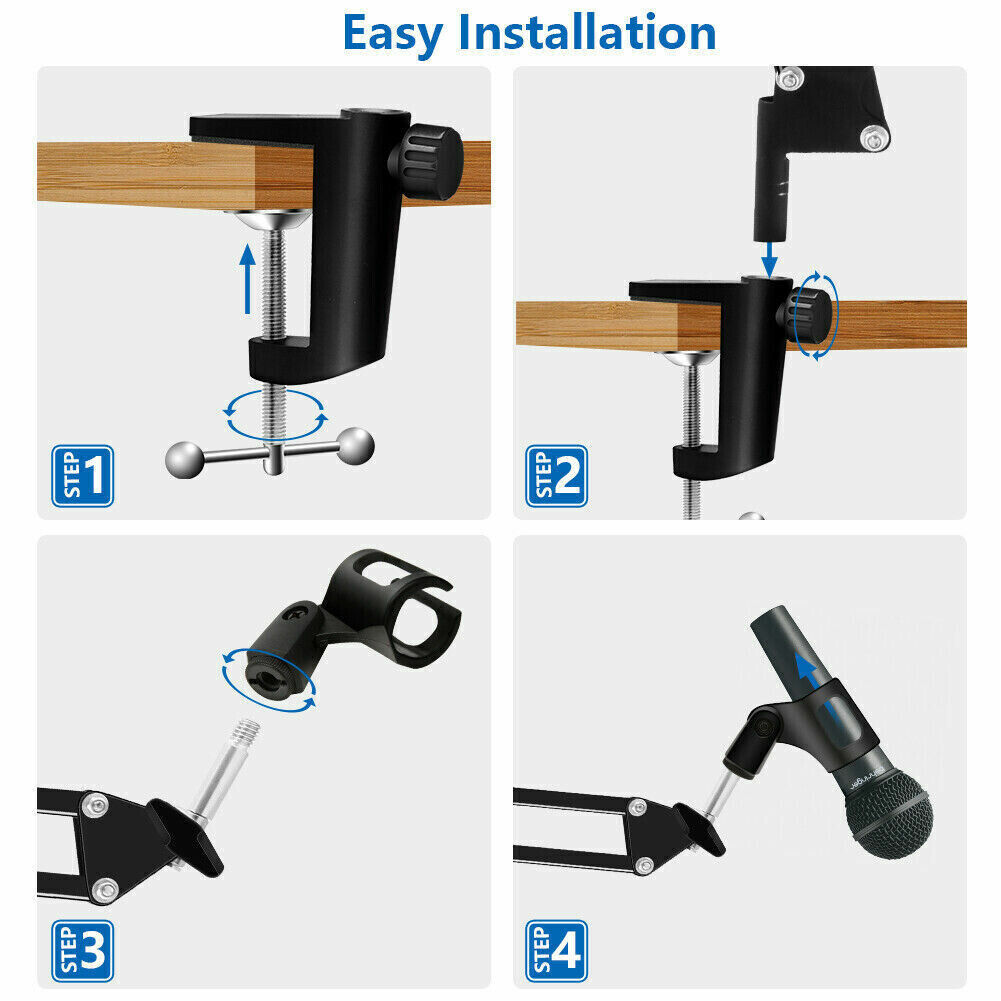 US 1-2 Pc Microphone Stand Adjustable Mic Suspension Boom Scissor Arm Desk Clamp
