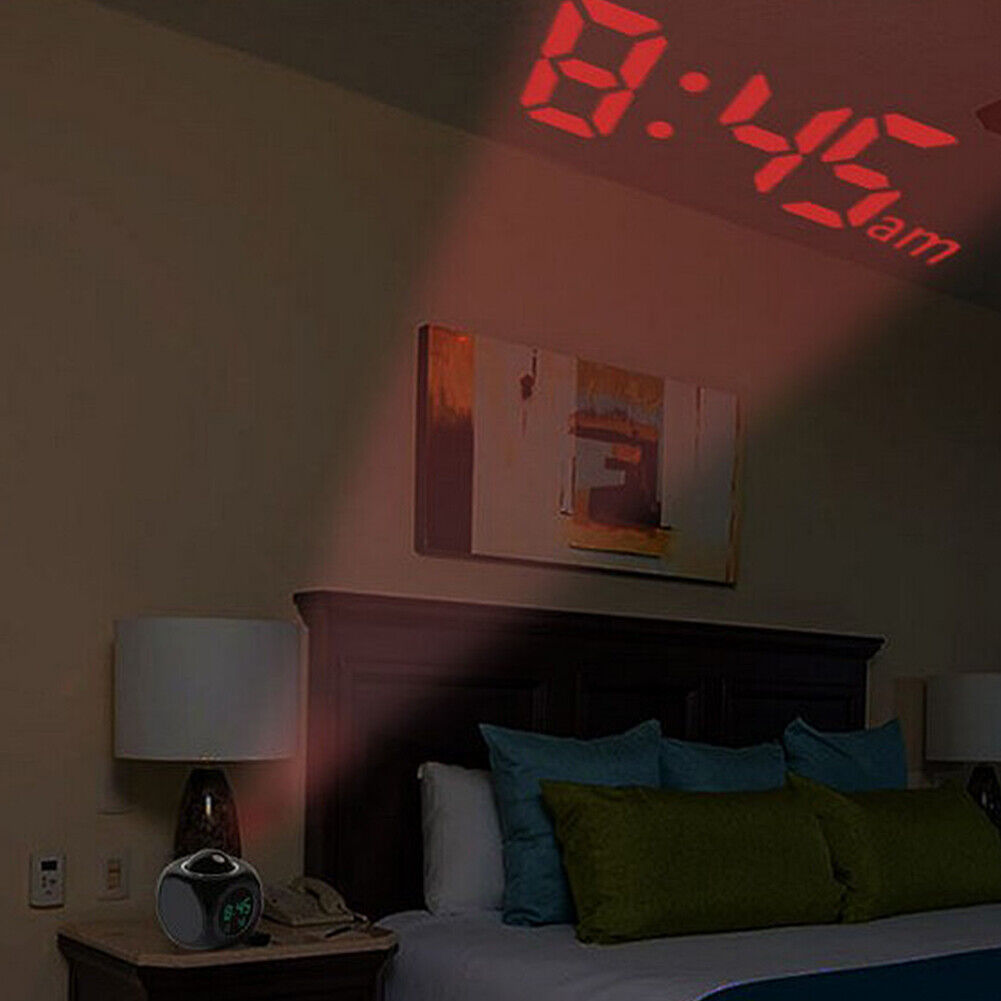 US 1- 2 Pack Projection Alarm Clock LED Digital Voice Report Digital Alarm Clock