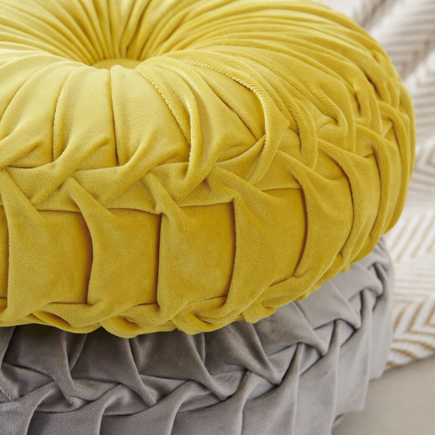 Round Throw Pillow Round Velvet Pillow Pleated Round Filled Pillow