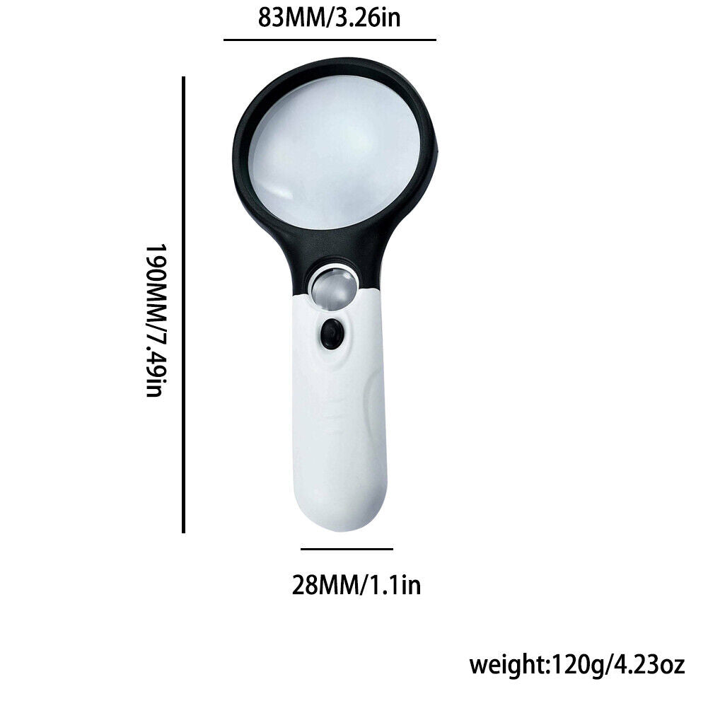 US 2-4 Pc 3-LED Light Magnifier Jewelry Loupe Lens 45X Handheld Magnifying Glass
