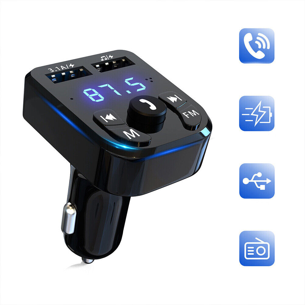US 1-2 Pc Bluetooth 5.0 FM Transmitter Car Adapter 2-USB PD Charger Wireless AUX