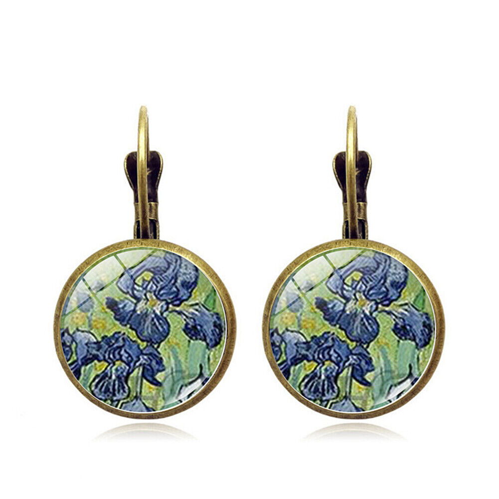 US Starry Night Van Gogh Sunflower Landscape Painting Glass Drop Dangle Earrings