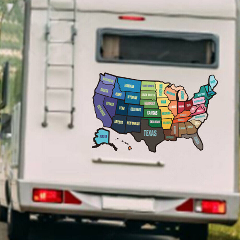 US 1-2Pc RV State Sticker Travel Map 50 USA States Trailer Camper Road Trip