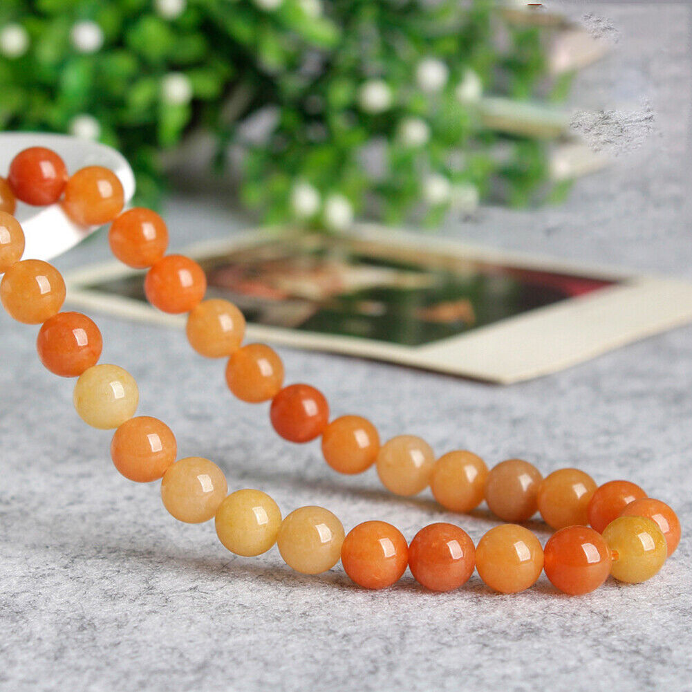 US 6/8/10MM Natural Round Orange Crystal Stone Loose Spacer Beads DIY Jewelry