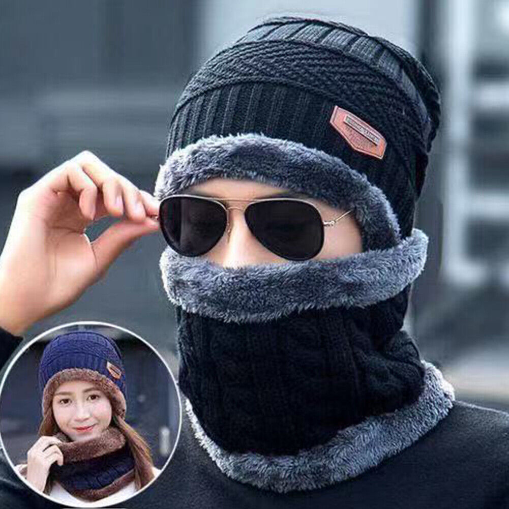 US 2-4 Pack Men Women Winter Baggy Slouchy Knit Warm Beanie Hat Scarf Set Skull