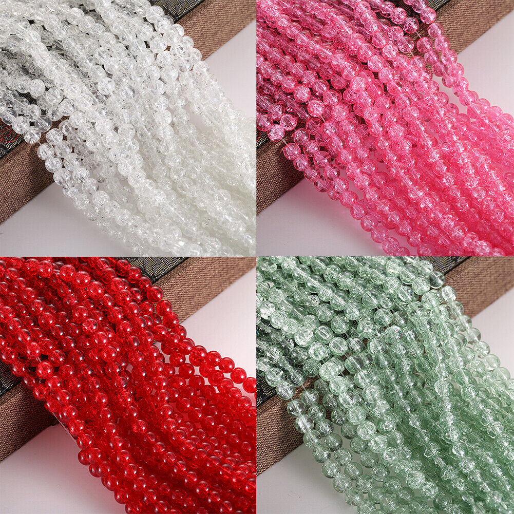 US 100-200 Pcs Crackle Glass Loose Bead Jewelry Making Crafts Bracelet Necklace