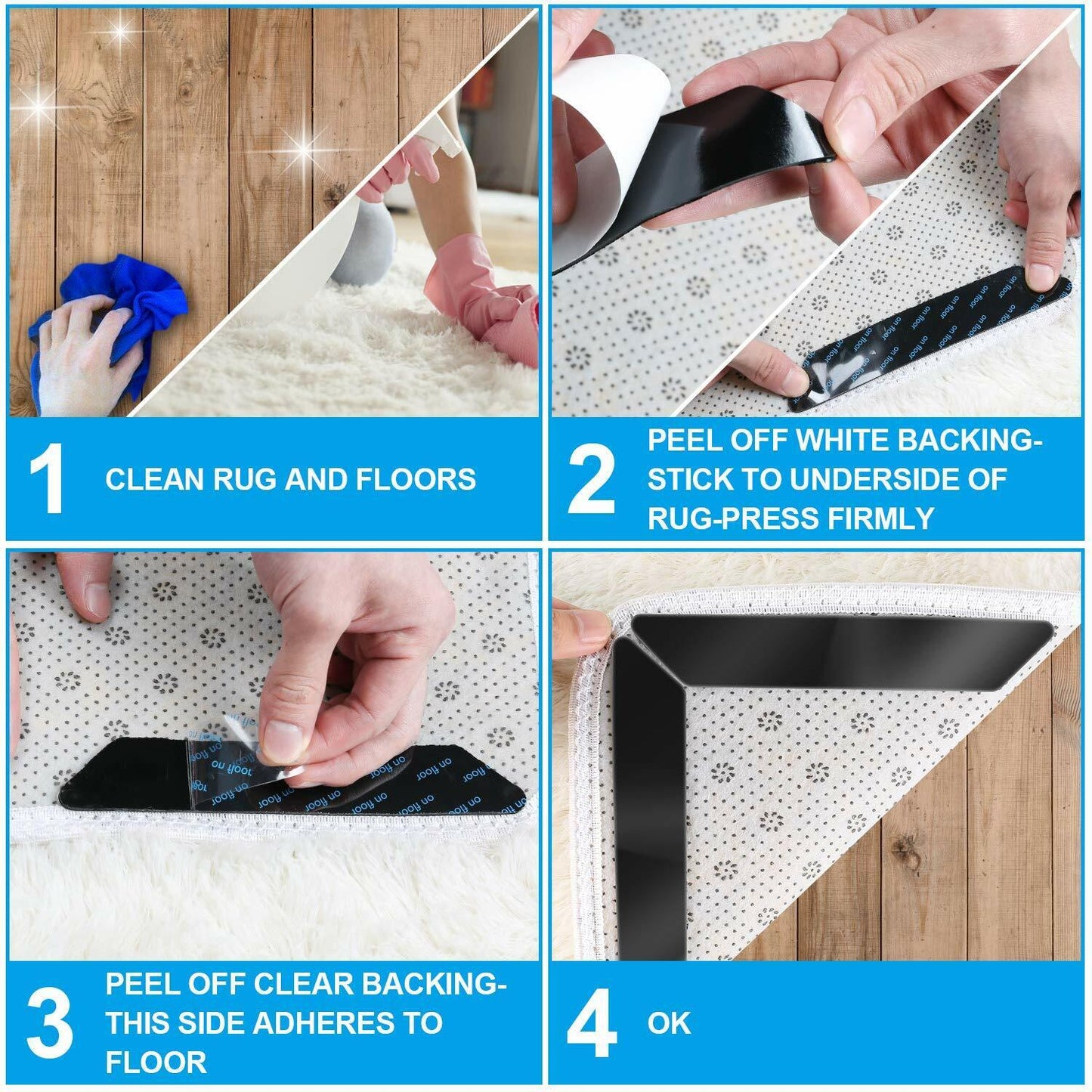 Rug Gripper Anti Slip Carpet Gripper Pads to Keep Rugs in Place Flat Renewable