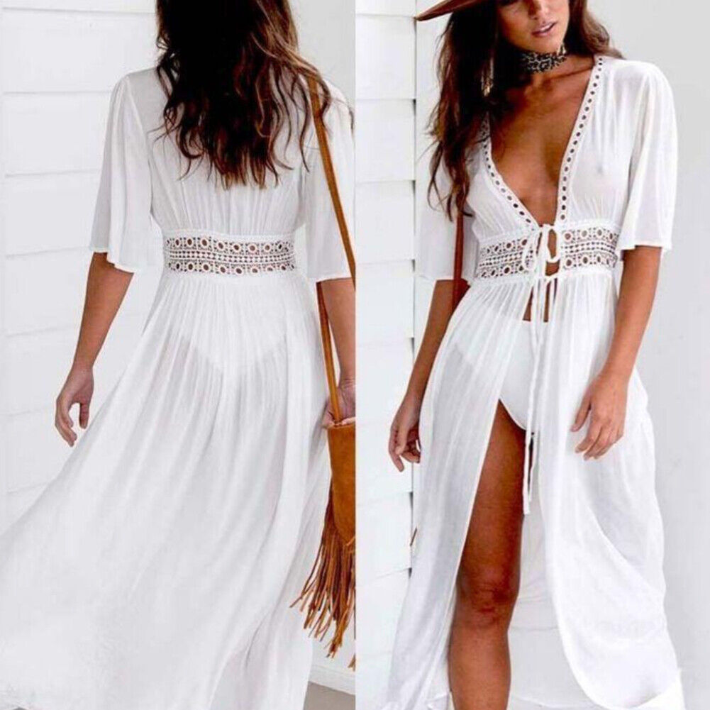 US Women Crochet Sexy V-neck Sleep Dress Summer Beach Wear Cover-Up Bathing Suit