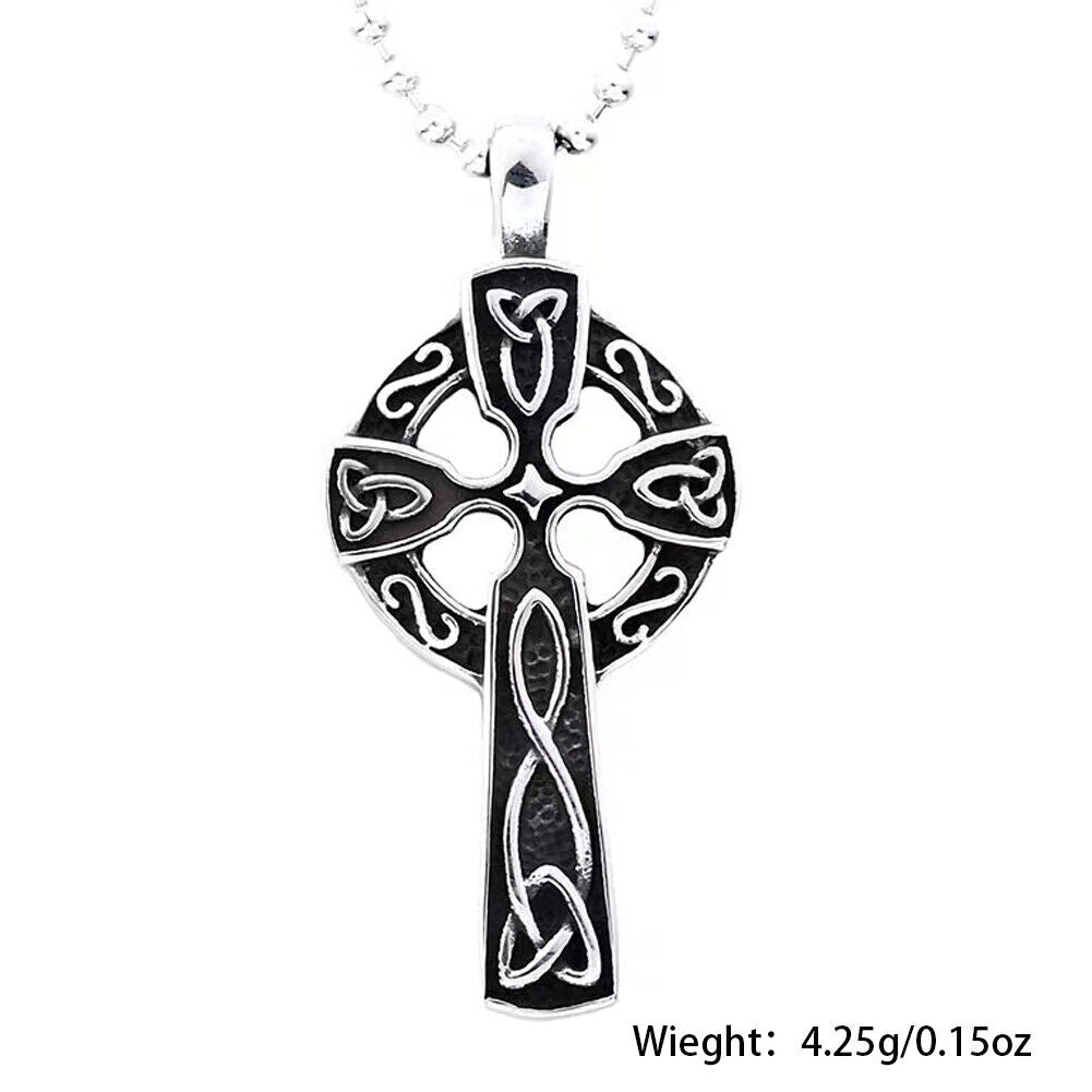 US 2-4 Pack Mens Stainless Steel Irish Celtic Knot Cross Pendant Necklace Silver