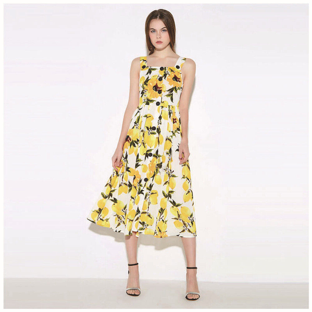 HaoDuoYi Womens Sweet Lemon Print Cami Maxi Evening Dress