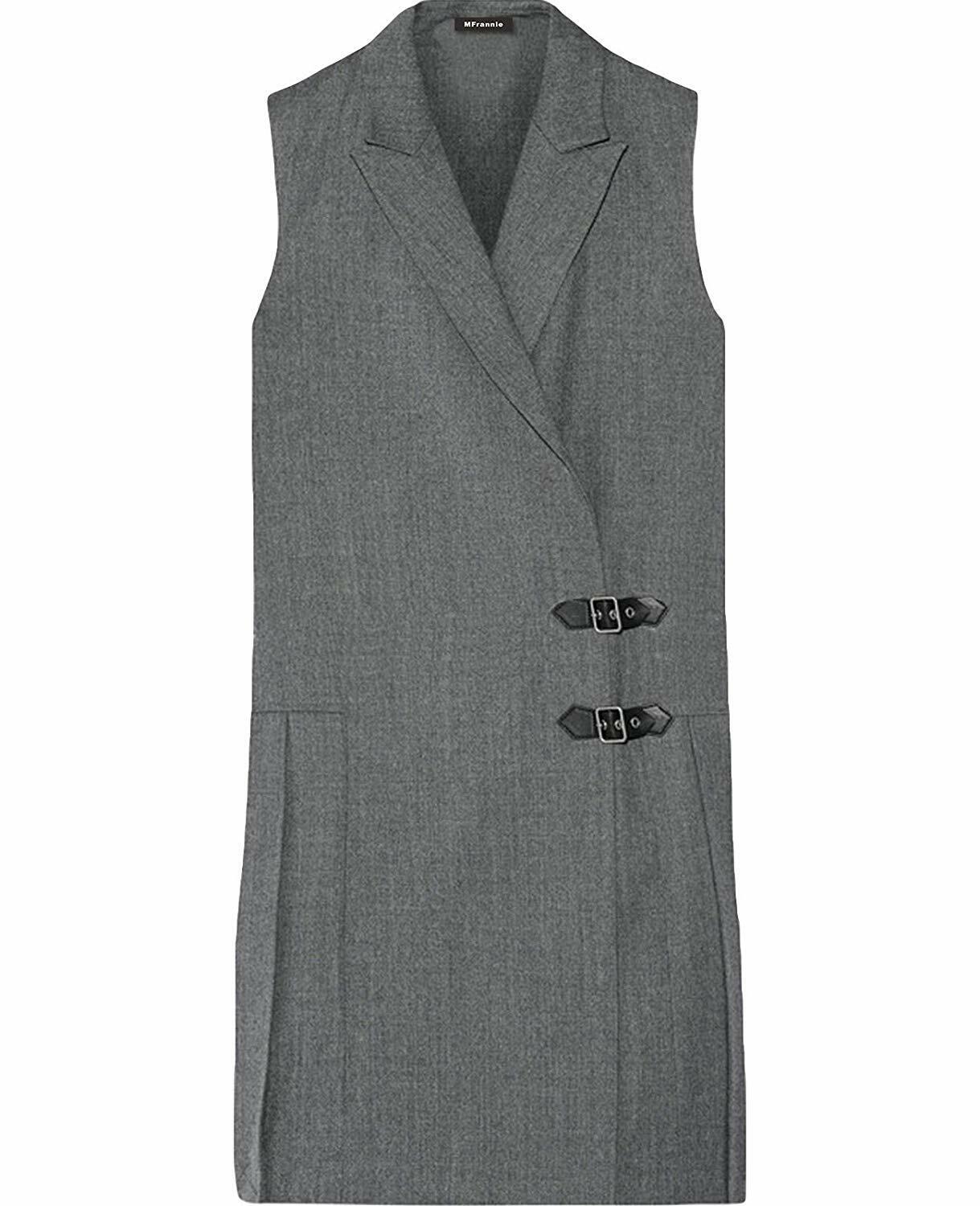 MFrannie Womens Tweed Notched Lapels Two Buckle Longline Autumn Suit Vest