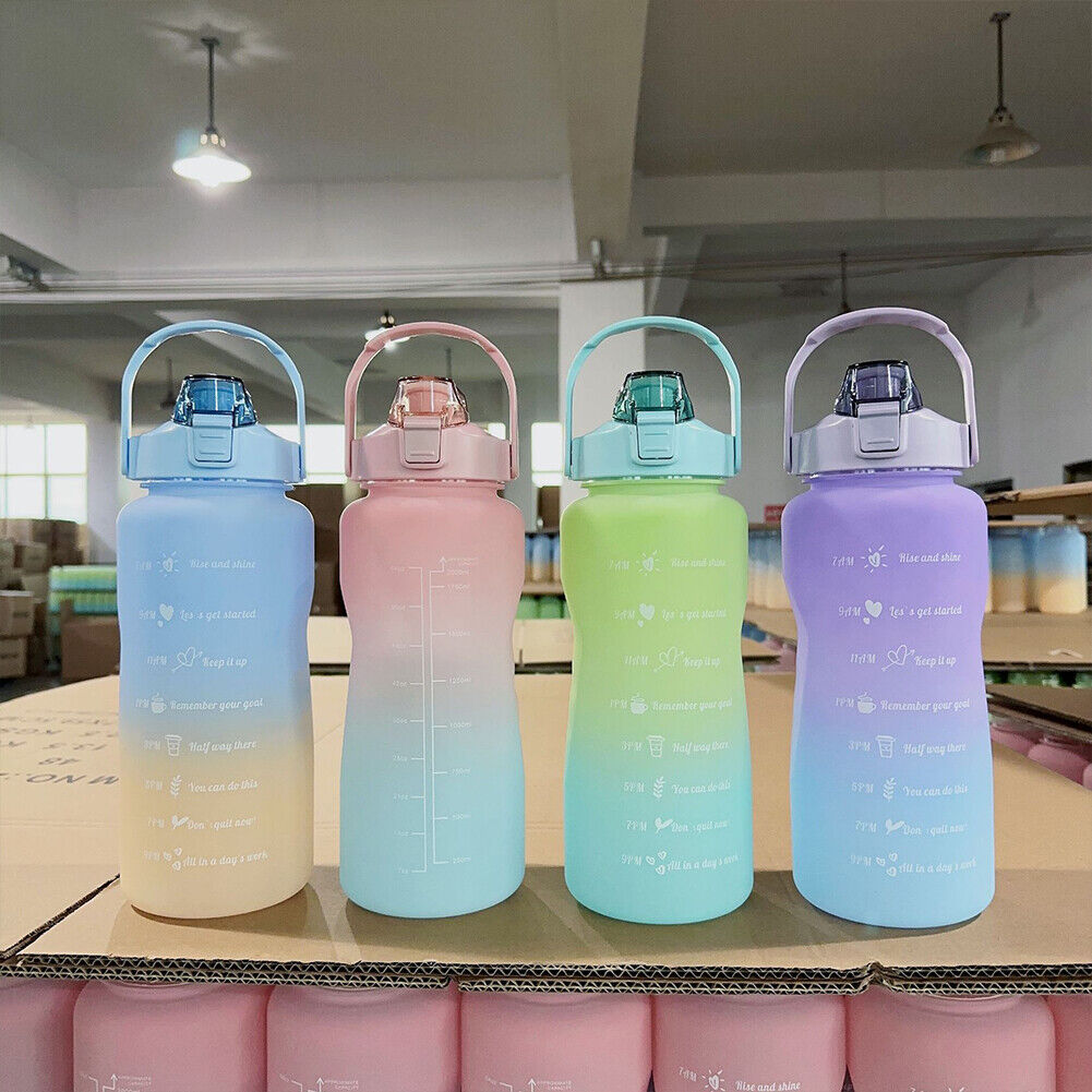 US Half Gallon 64 OZ Motivational Water Bottle Straw Time Marker BPA Free